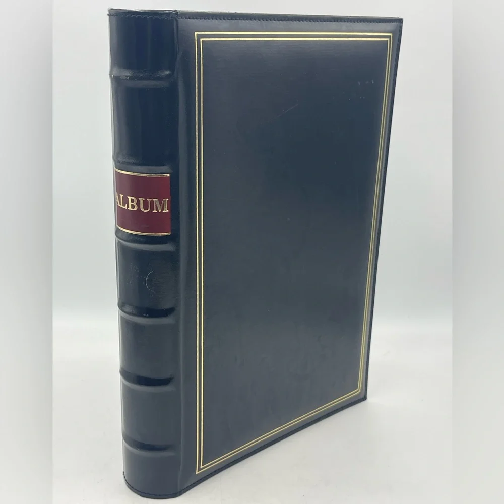 Pioneer: Black Bonded Leather D-Ring VTG 408 (4”x6”) Photo Album w/ Memo Column